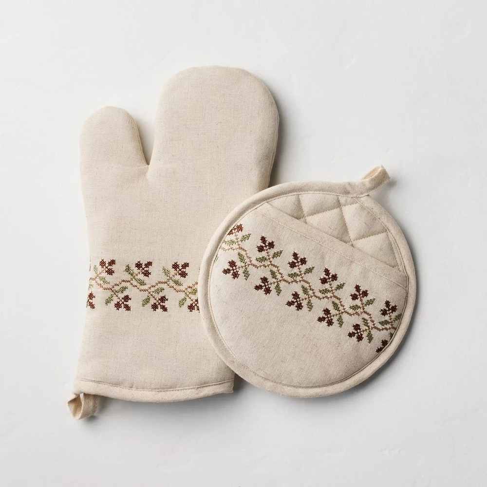 Oven Mitt Set Sour Cream with Stitched Icon - Hearth & Hand Magnolia, Target